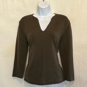 C-20 Lauren Ralph Lauren Brown Silk Blend 1/2 Sleeve‎ Sweater Size M